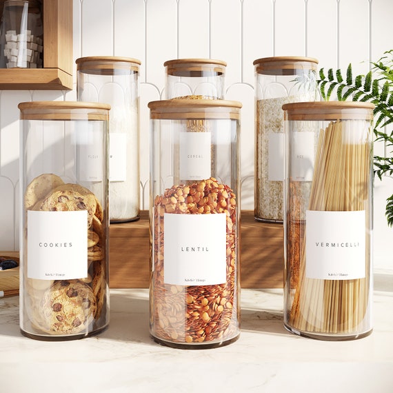 Set of 6 ampla 60oz Kitchen Pantry Glass Storage Jars With Airtight Bamboo  Seal Lid Active 