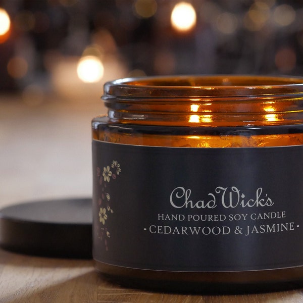 Cedarwood & Jasmine Hand Poured Soy Candle. Vegan friendly and animal cruelty free. Home Gifts.