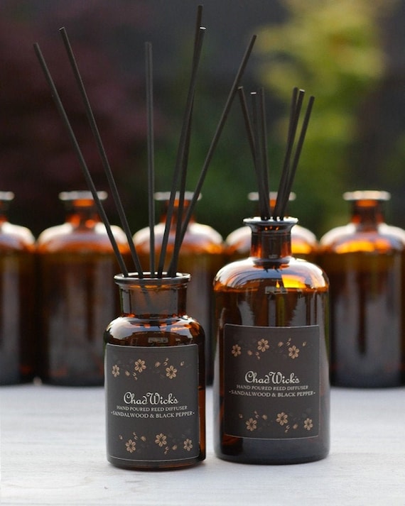 Sandalwood & Black Pepper Amber Glass Highly Scented Reed Diffuser 250/500ml. Home Gift.