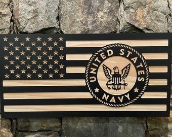Customizable Navy Wood Flag