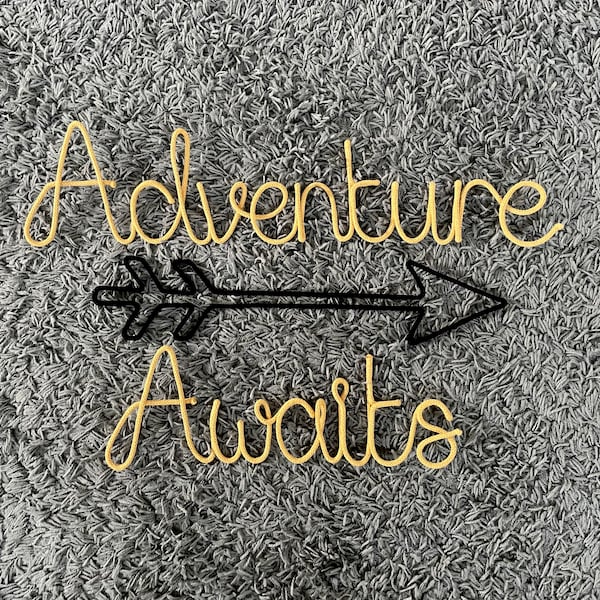 Adventure Awaits knitted wire sign