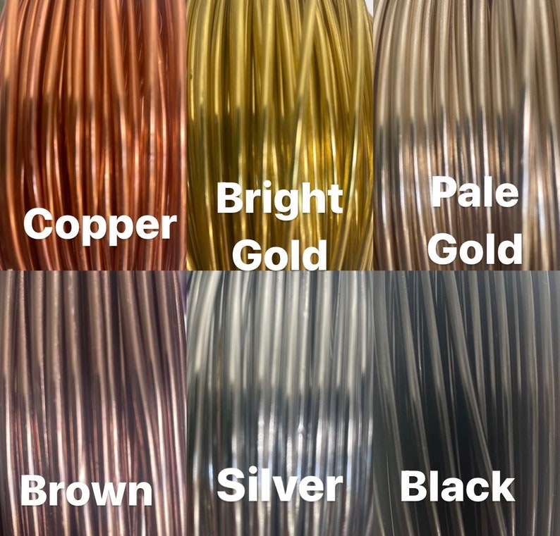 May include: Six spools of wire in different colors: copper, bright gold, pale gold, brown, silver, and black.