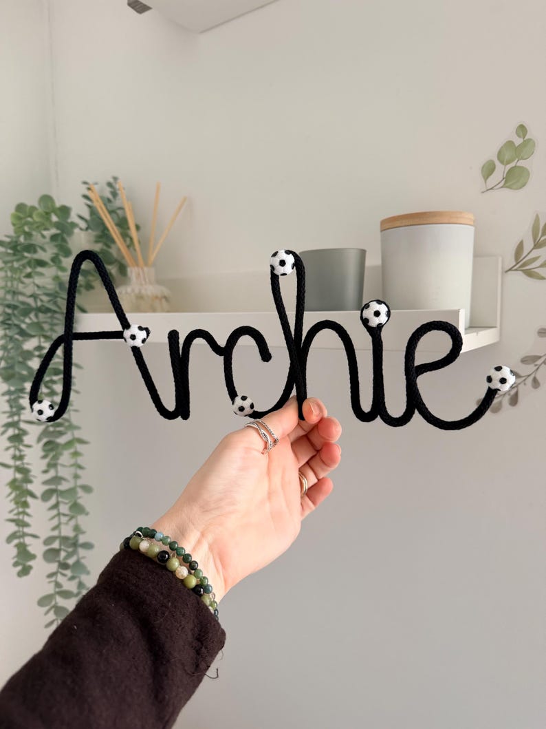 Archie In Cursive Personalised Name Sign With Football Details - Etsy