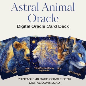 Astral Animal Oracle Deck | Afdrukbaar deck | Digitale orakelkaart | Digitale download | 48 orakelkaarten met hemeldieren