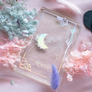 Carta de Tarot de Resina Holográfica / Baraja de Tarot Místico de Flores / Adivinación Decorativa / La Luna