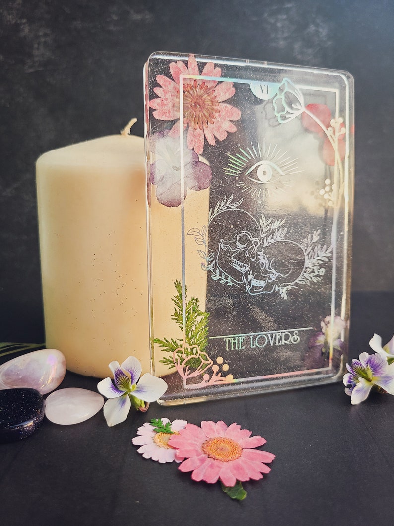 Holographic Resin Tarot Card Flowers Mystical Tarot Deck Divination Decorative The Moon image 7