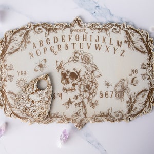 Floral Skull Spirit Board with planchette heirloom white | Divination Decorative | Scrying | Ouija Board
