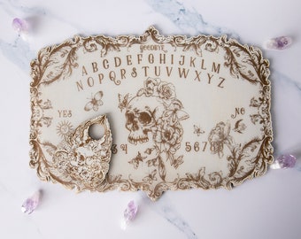 Florales Skull Spirit Board mit Planchette-Erbstück weiß | Weissagung dekorativ | Wahrsagerei | Ouija-Brett