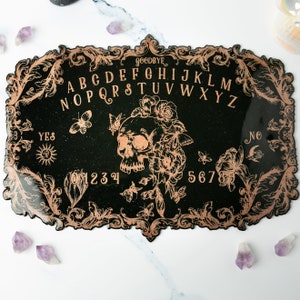 Floral Skull Spirit Board with planchette black | Divination Decorative | Scrying | Ouija Board | Custom