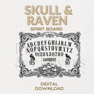 Skull Raven Spirit Board with planchette Digital Download |Ouija Board Wood Png | Scrying | Instant Download