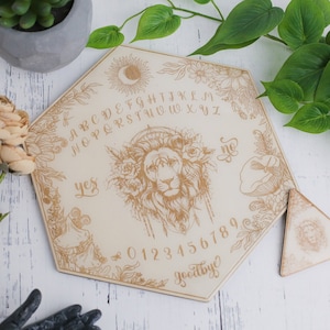 Boho Lion Spirit Board with planchette | Divination Decorative | Scrying Board | Ouija
