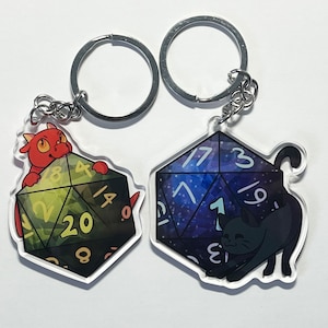 Keychain - D20 Dragon & Cat