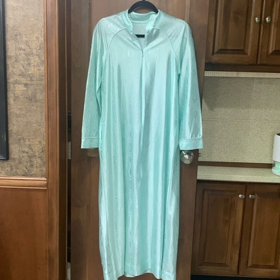 60s Texsheen aqua zip robe size small polyester - image 1