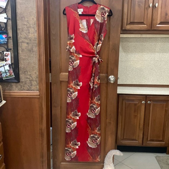 Beautiful red Hawaiian wrap maxi dress McInerny