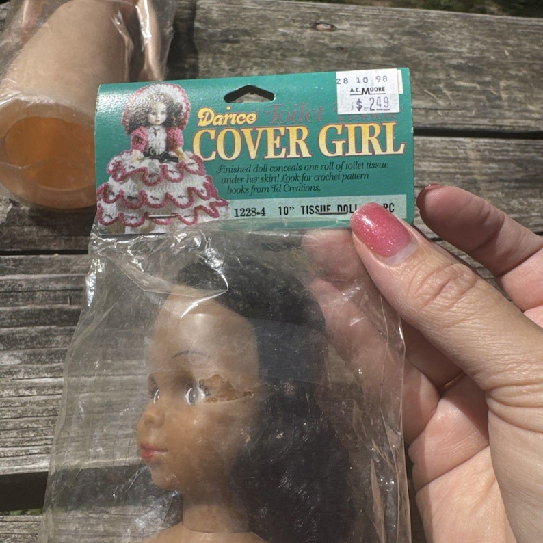 Darice Cover Girl Doll Toilet Tissue Doll 10" Vintage New 1993 Black image 2