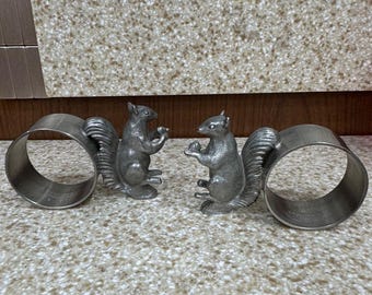 VTG Pair Reed & Barton Squirrel Holding Nut P16S Pewter Napkin Rings