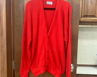 Vintage Jantzen acrylic mens  cardigan sweater red large