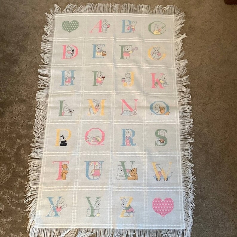 Beautiful Small Cross Stitch Alphabet Baby Blanket Hand Etsy