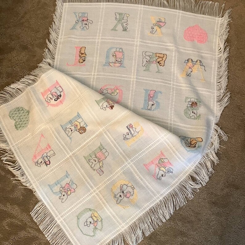 Beautiful Small Cross Stitch Alphabet Baby Blanket Hand Etsy