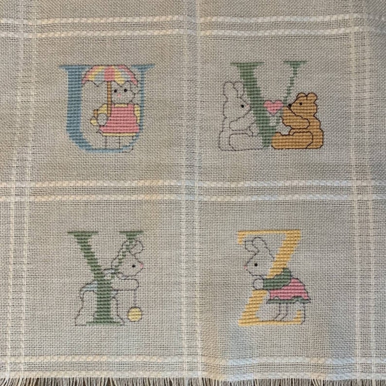 Beautiful Small Cross Stitch Alphabet Baby Blanket Hand Etsy