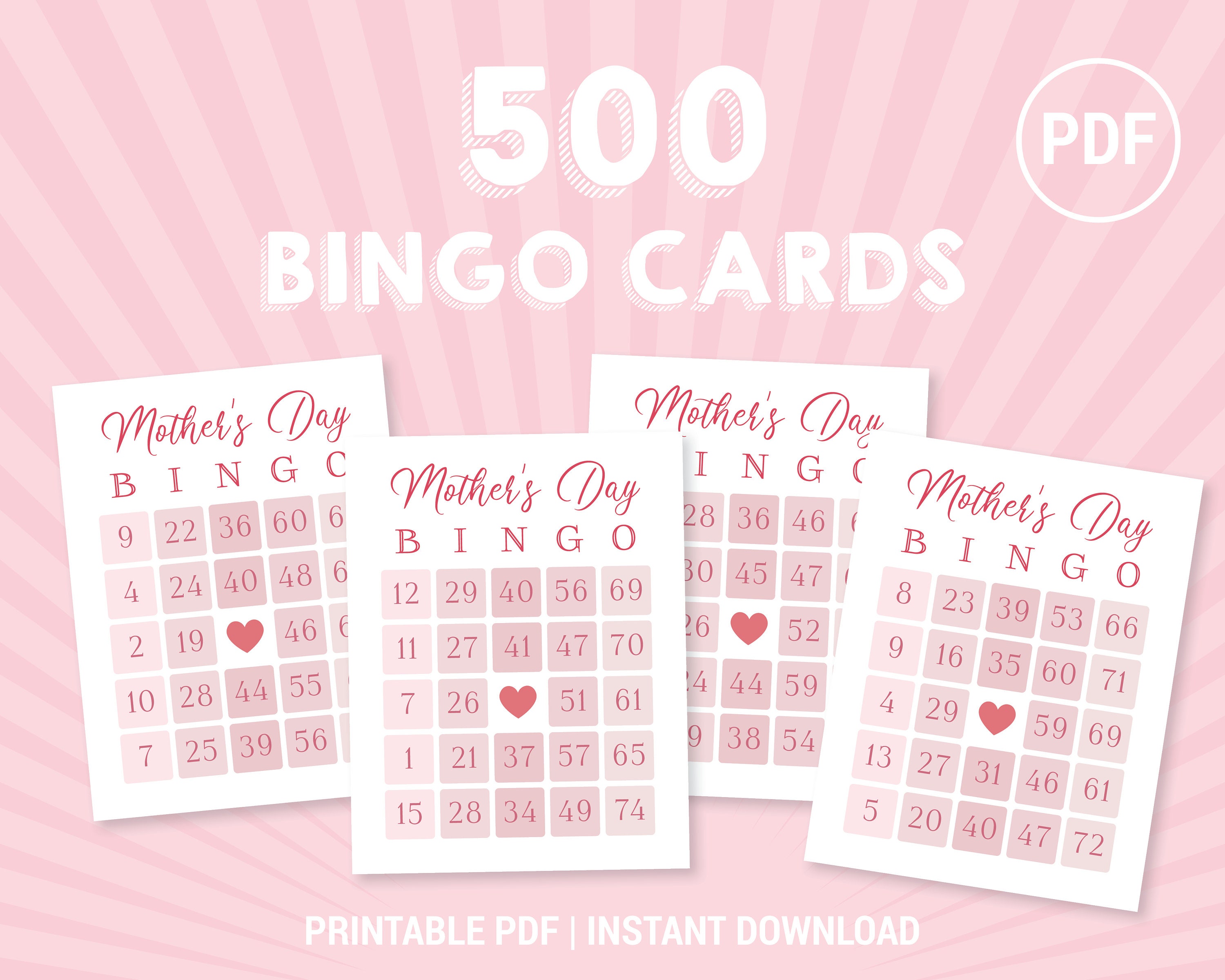 Mother's Day Bingo Printable Cards 500 75ball Bingo Numbered Cards