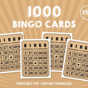 Cartes imprimables Retro Bingo 1000 | Cartes numérotées de bingo à 75 boules | Jeu imprimable | Format lettre US
