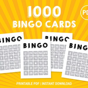 Cartes imprimables Bingo 1000 | Cartes numérotées de bingo à 75 boules | Jeu imprimable | Format lettre US