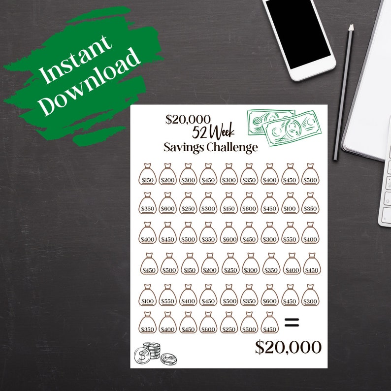 Money Bags Saving Challenge Printable Savings Tracker Etsy