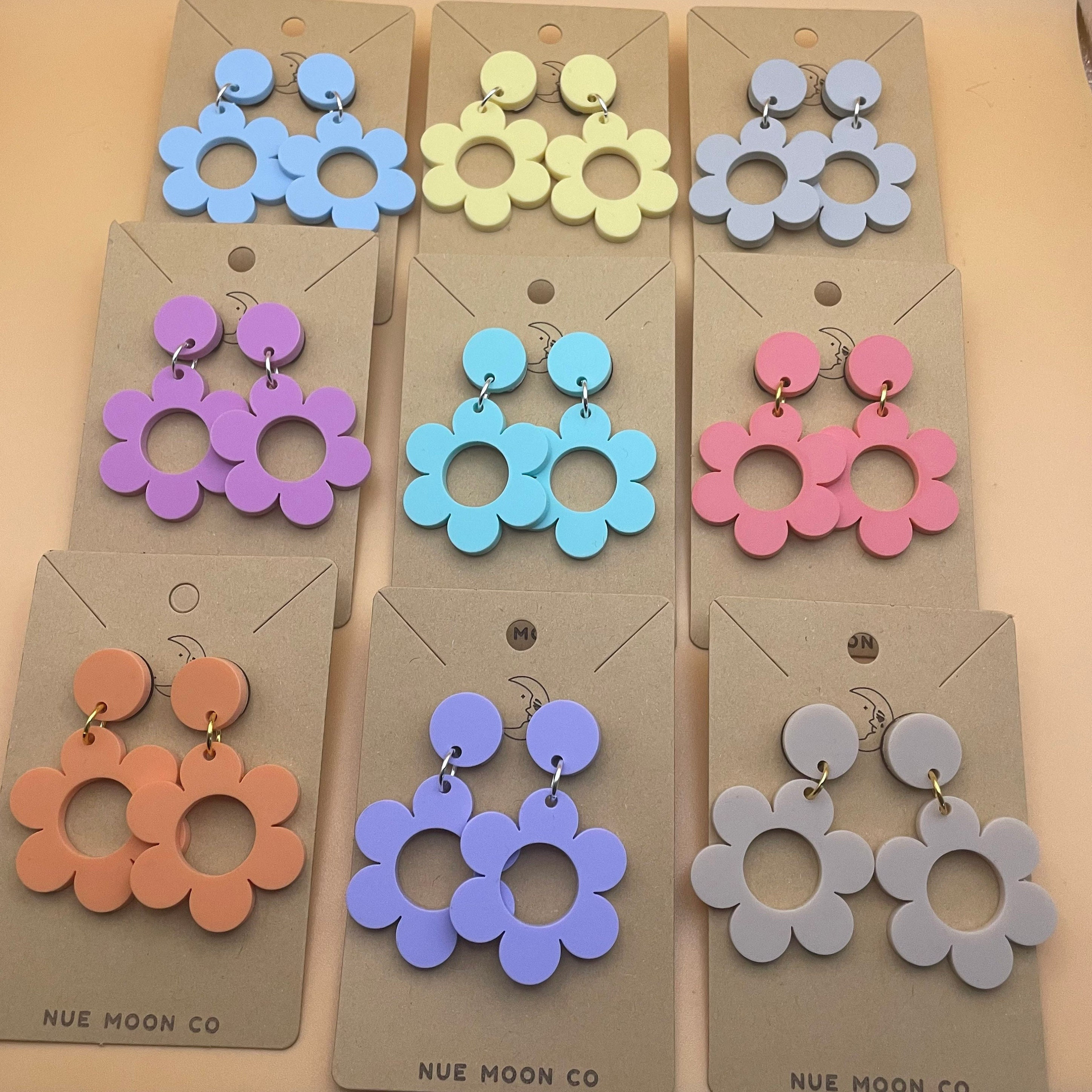Flower Earrings 60 s 70 s Retro Earrings Pastel Matt Groovy. Etsy