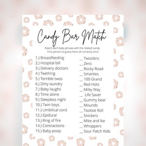 Donut baby shower, besprenkeld met liefde, baby shower spel, candy bar match, afdrukbaar