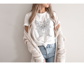 Fjärils-T-shirt | Söt fjärils-T-shirt | Gåva för naturälskare | T-shirt med fjärilsgrafik | Supermjuk och bekväm T-shirt | Vintage fjärils-T-shirt