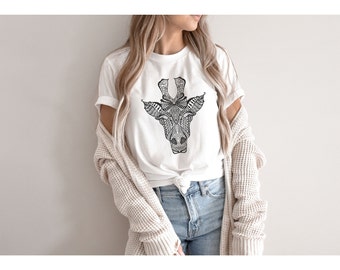 Camiseta decorativa con diseño de jirafa / Camisa linda de jirafa / Regalo de cumpleaños / Regalo de amante de la naturaleza / Regalo de amante de los animales / Camiseta de mamá / Camiseta de jirafa