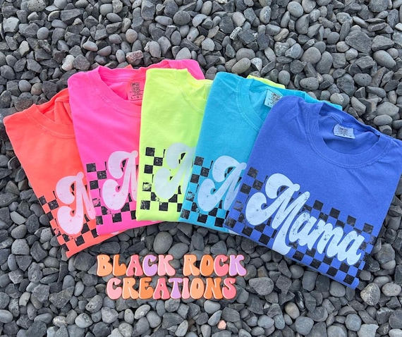 NEON checkered mama comfort colors tshirt, women’s mama shirt, oversized tshirt,