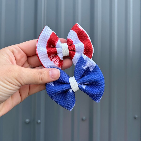 stars and stripes 4th of July piggie bows, red white and blue piggy bows, toddler small bows, mini bows, FOJ bows