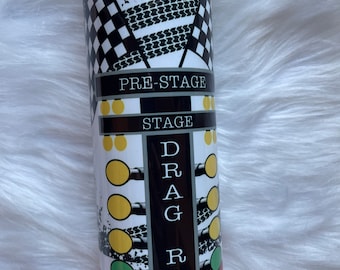 Drag racing tumbler, reusable tumbler for car guy, 20oz skinny tumbler with lid and straw,