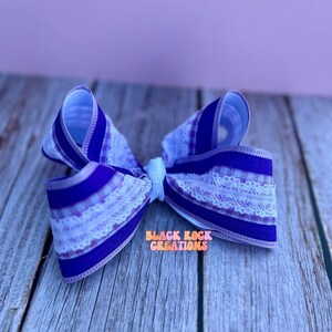 Purple plaid with lace ribbon bow, large ribbon bows,