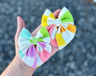 Checkered summer hair bows, many style, summer piggy bows, large hair clips, headwrap bows, MULTIPLE STYLES