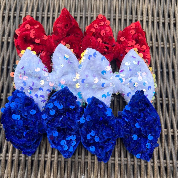 patriotic red white and blue sequins bow bundle, foj bows, memorial day bows, large bows, mini bows, piggy sets, sparkly bows, 4th of july