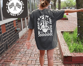 my heart is out on that track comfort colors tshirt, women’s mama racing shirt, oversized tshirt, motocross mom, dirt bike, quads