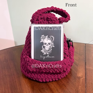 Pouf With Back Storage Pocket | E-Reader | Crochet | Kindle | BOOX Palma | Nook | iPad| Bookish | Book Gifts | Booktok