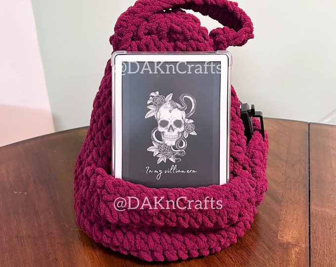 Featured listing image: Pouf With Back Storage Pocket | E-Reader | Crochet | Kindle | BOOX Palma | Nook | iPad| Bookish | Book Gifts | Booktok