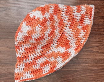 Orange Beige Stripe Crochet Bucket Hat - Etsy display picture 3