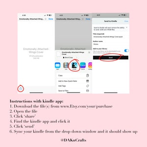 May include: A screenshot of a mobile phone showing the Kindle app. The app is open to a book titled "Emotionally-Attached-Wings Cover" and the user is in the process of sending the book to their Kindle device. The screen shows the option to send a copy to Kindle, add to a new quick note, add tags, and save to files.