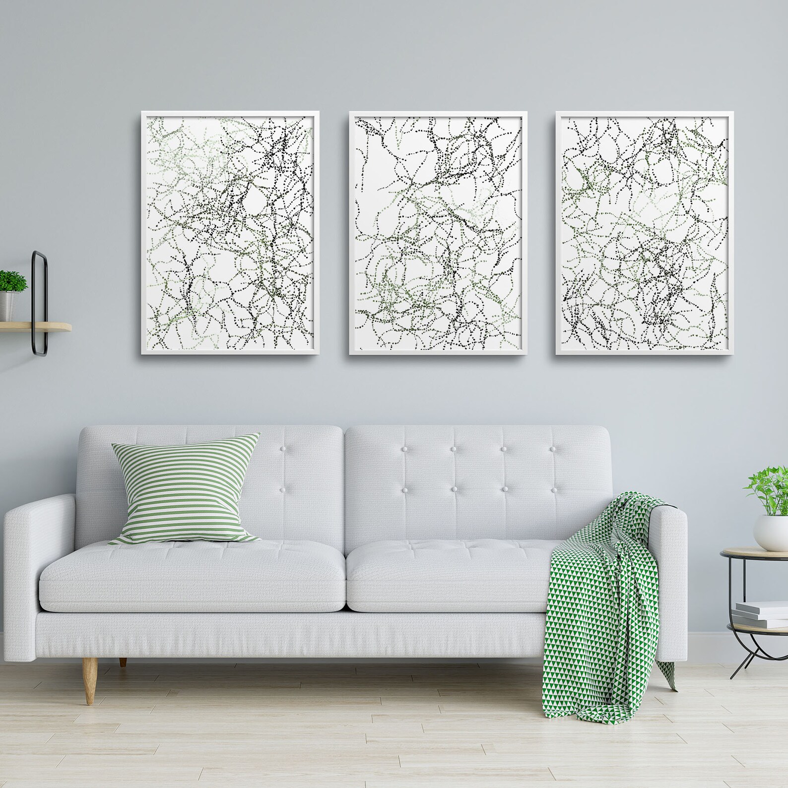 Triptych 3 Piece Wall Art Printable Green Abstract Modern Line Etsy