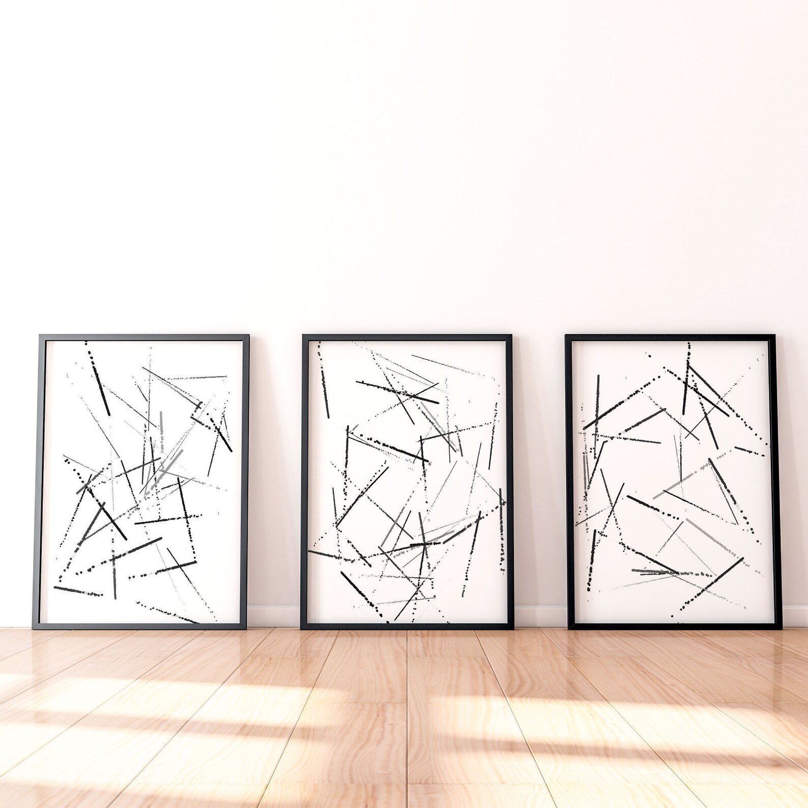 Triptych 3 Piece Wall Art Black White Grey Abstract Art Etsy