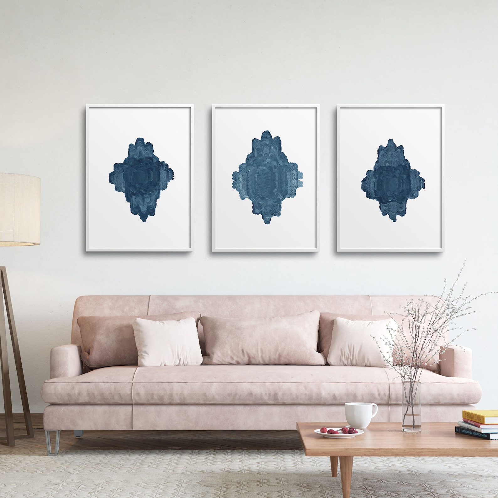 Triptych 3 Piece Wall Art Navy Blue Abstract Wall Art | Etsy