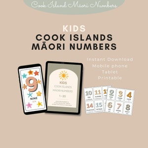 Flashcards Maori das Ilhas Cook, flashcards com números digitais, flashcards para impressão, cartões tropicais, aprendizagem infantil, Rarotonga, números infantis