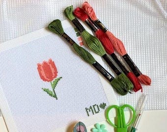 Kit de tapicería Tulip para principiantes - 13 mallas - Lienzo pintado a mano
