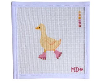 Silly Goose on Skates Needlepoint Canvas - 18 mesh or 13 mesh - Hand-painted Canvas