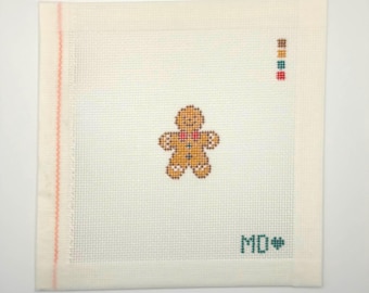Lienzo para bordar con diseño de mini hombre de jengibre - 18 puntos por pulgada - Lienzo pintado a mano